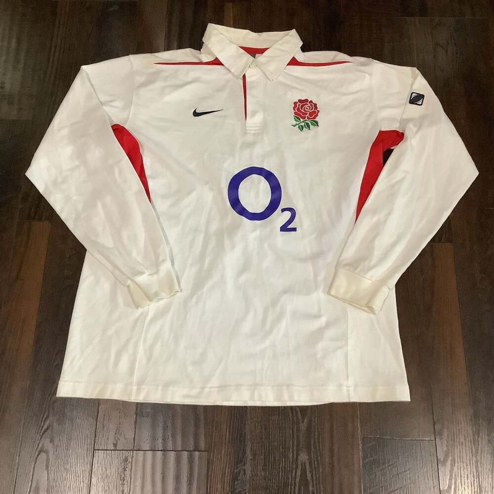 Nike England Rugby Union 2003-2005 O2 Long Sleeve 2XL Home Jersey